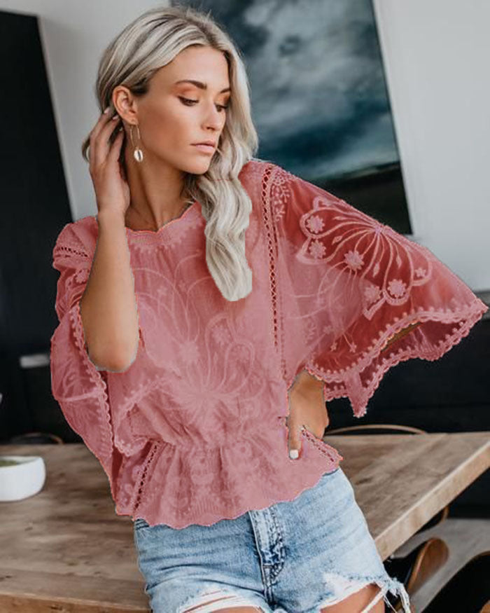 Women’s Lace Trim Top Short Sleeve Shirt