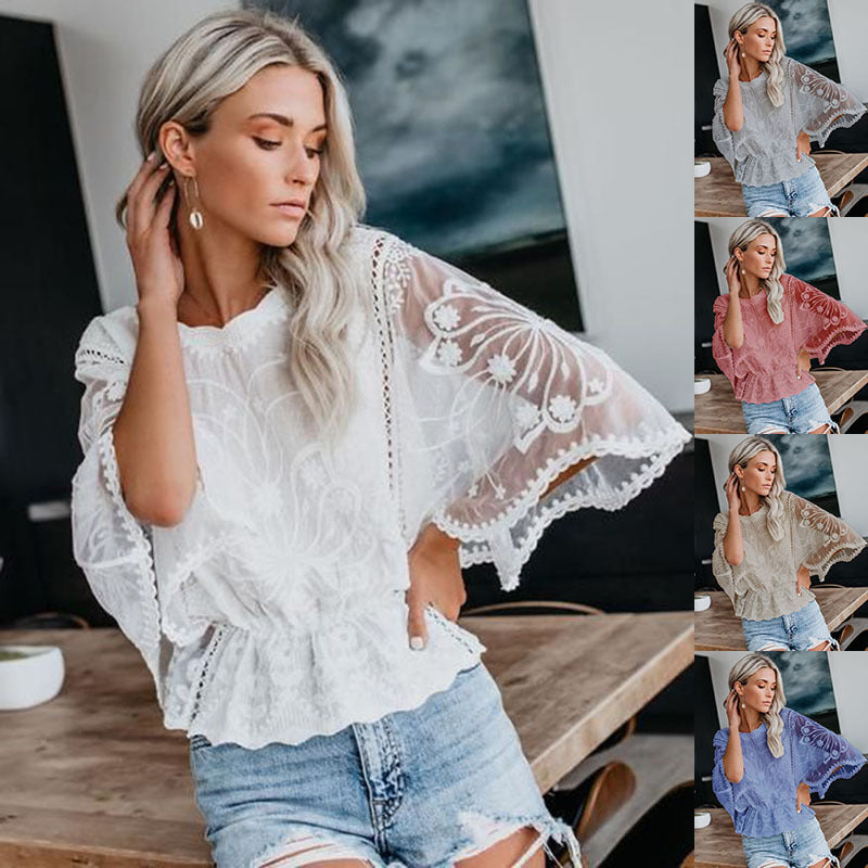 Women’s Lace Trim Top Short Sleeve Shirt