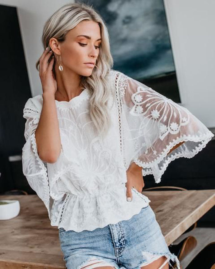 Women’s Lace Trim Top Short Sleeve Shirt