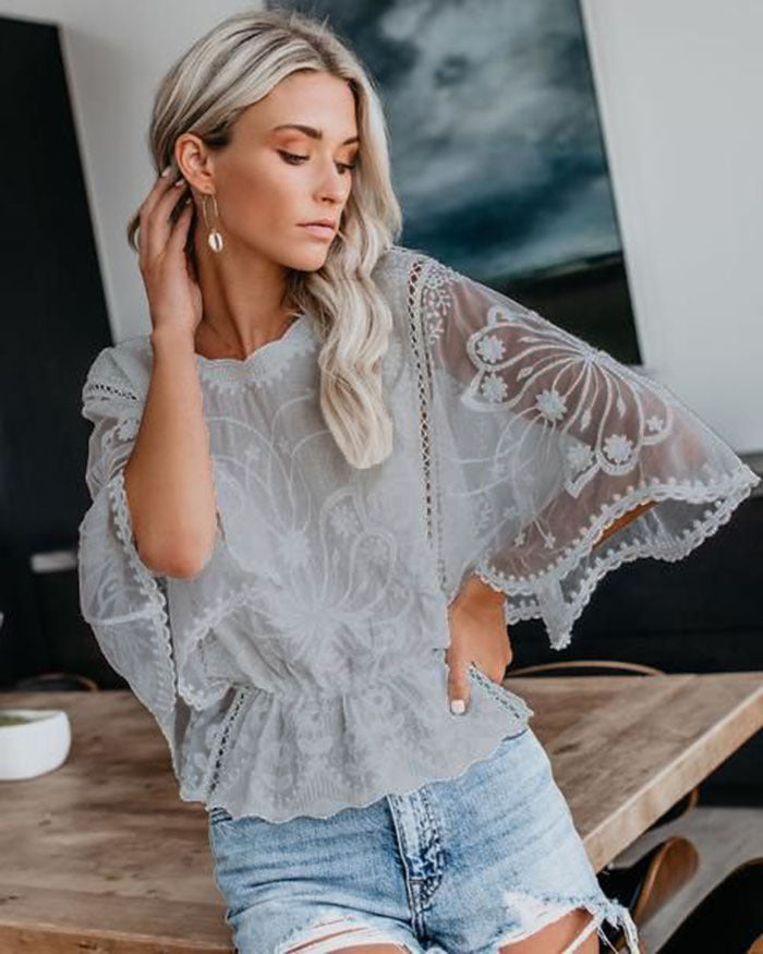Women’s Lace Trim Top Short Sleeve Shirt