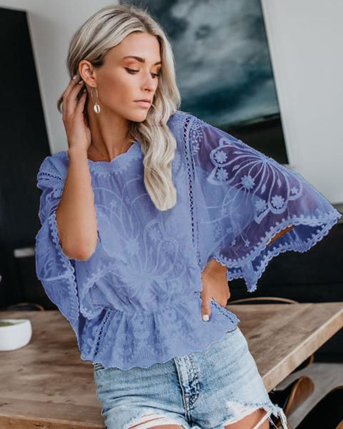 Women’s Lace Trim Top Short Sleeve Shirt