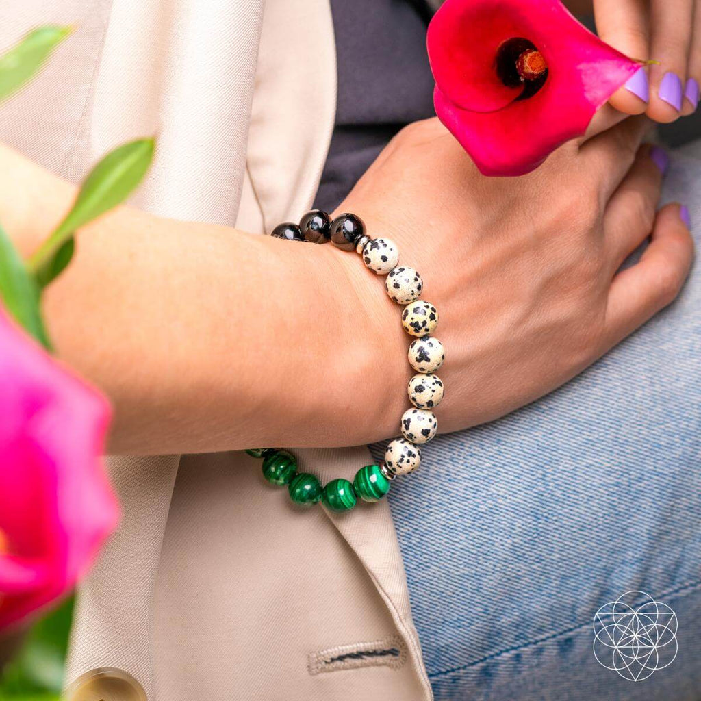 Dalmatian Jasper, Obsidian, Malachite Bracelet of Healing : Soul Reset