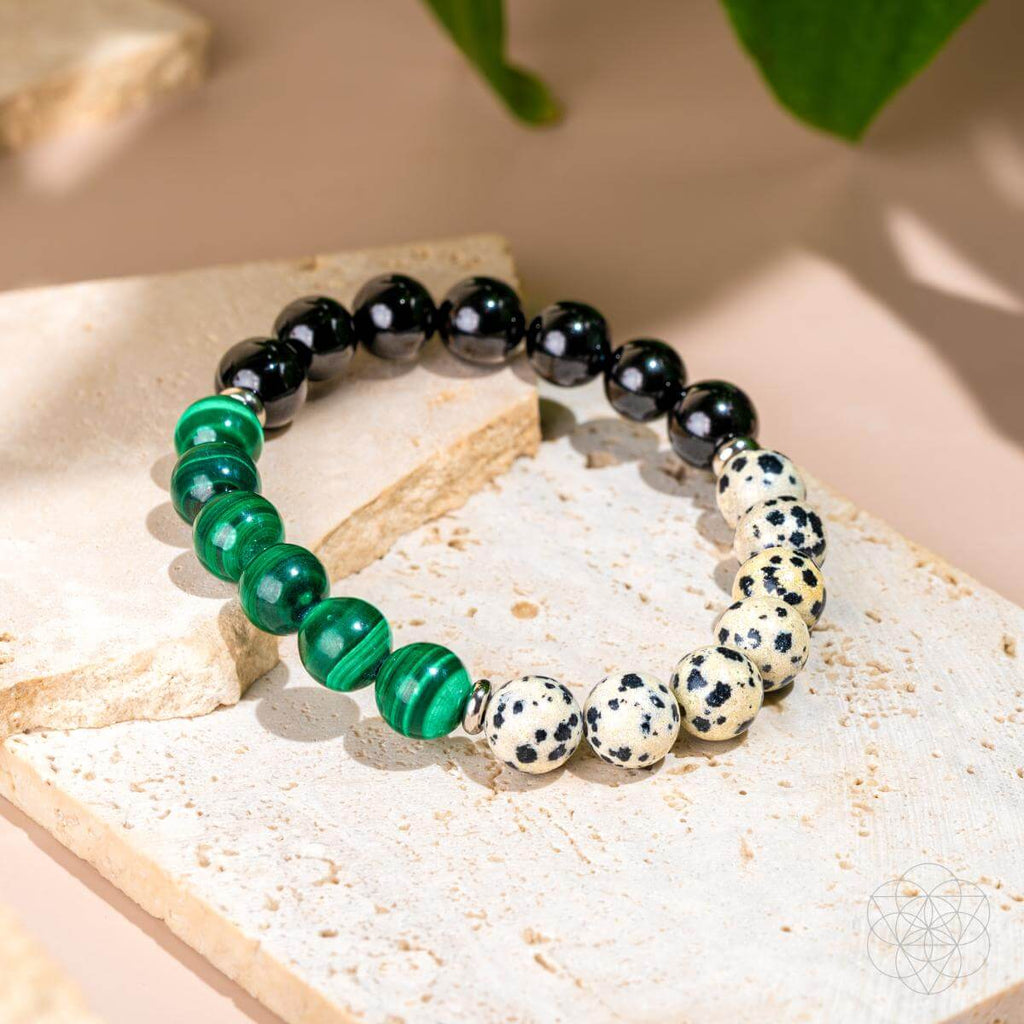 Dalmatian Jasper, Obsidian, Malachite Bracelet of Healing : Soul Reset