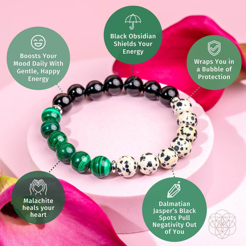 Dalmatian Jasper, Obsidian, Malachite Bracelet of Healing : Soul Reset