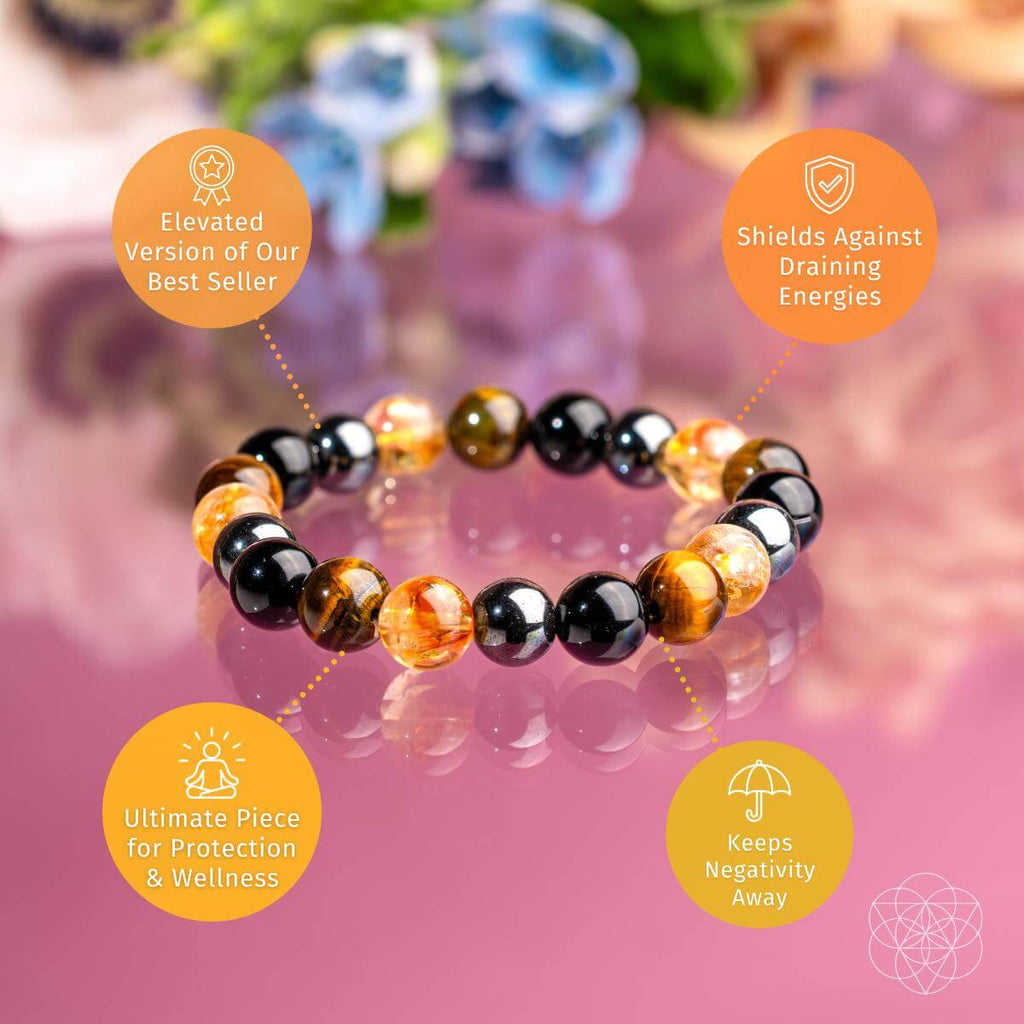 Quadruple Protection Bracelet - Citrine, Black Obsidian, Hematite & Tiger’s Eye
