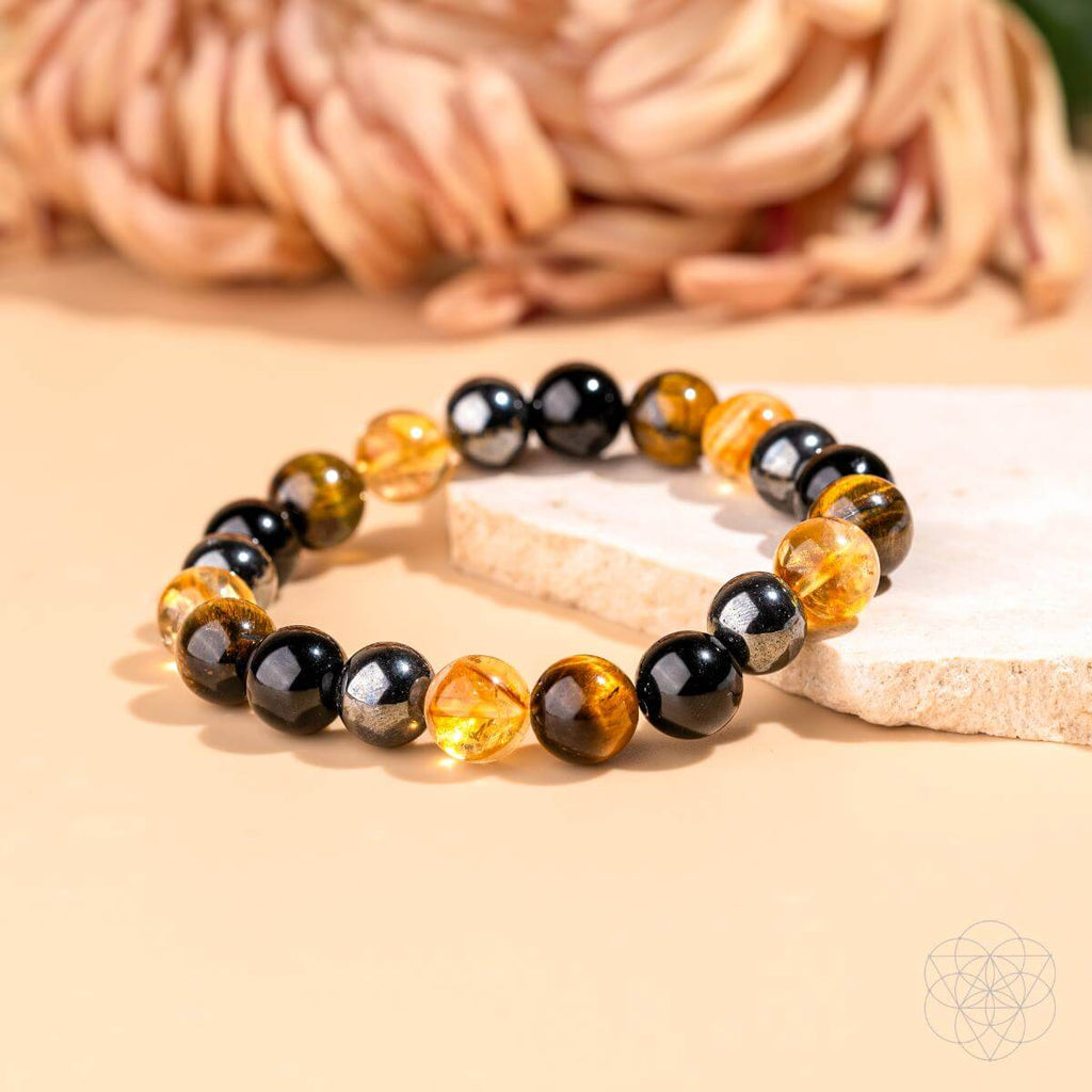Quadruple Protection Bracelet - Citrine, Black Obsidian, Hematite & Tiger’s Eye