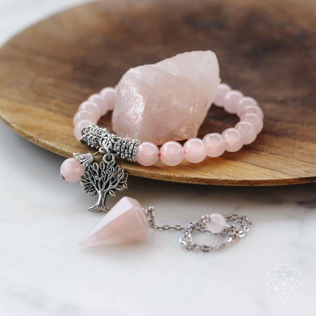 Rose Quartz Healing Crystal Set - Bracelet, Pend.., Stone