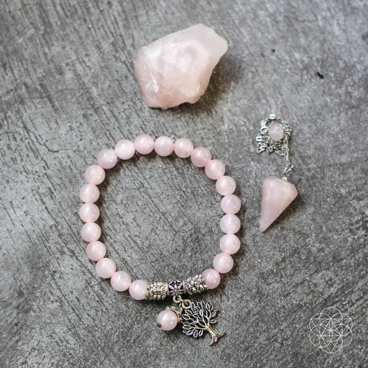 Rose Quartz Healing Crystal Set - Bracelet, Pend.., Stone