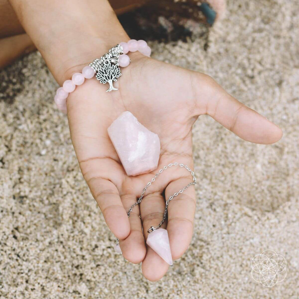 Rose Quartz Healing Crystal Set - Bracelet, Pend.., Stone