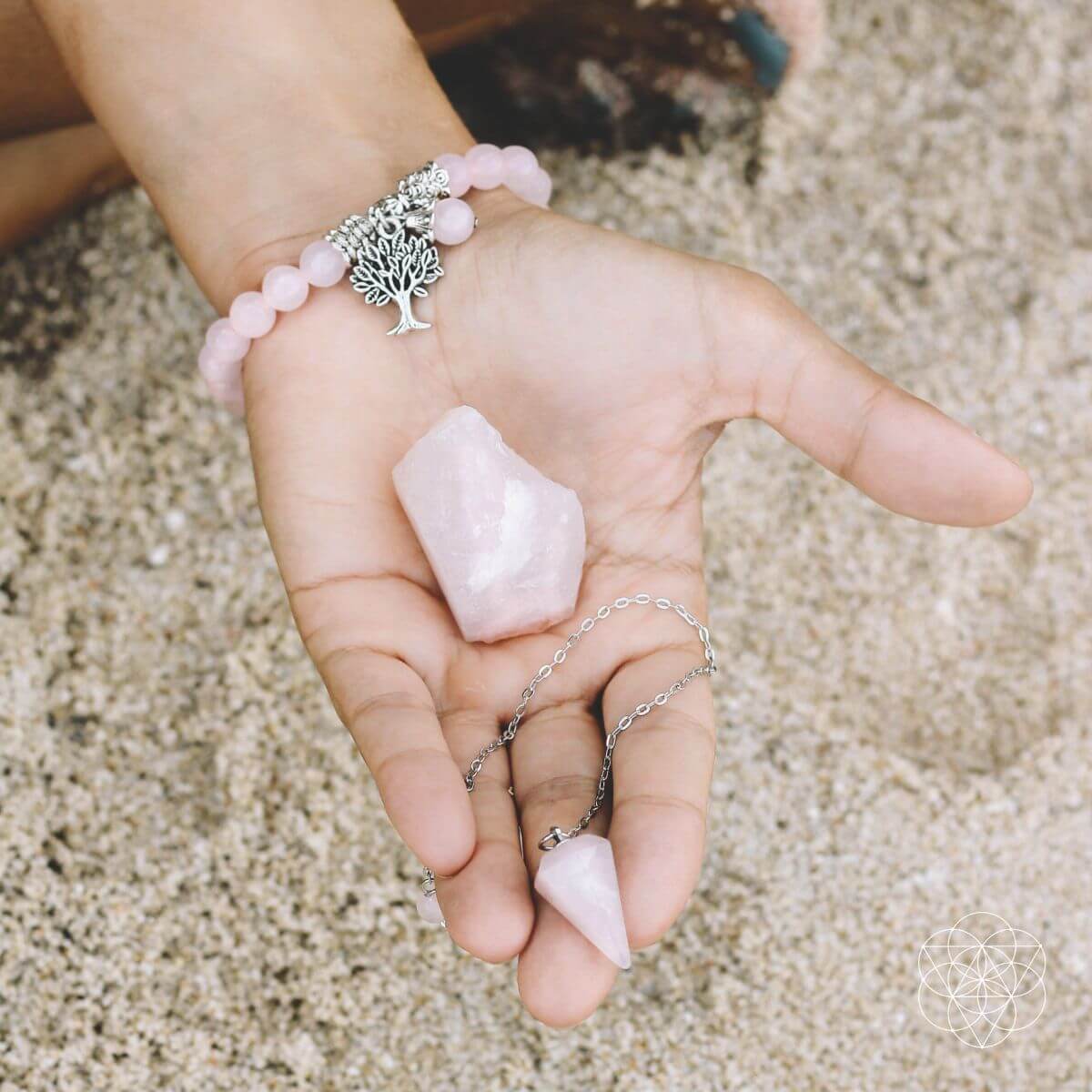 Rose Quartz Healing Crystal Set - Bracelet, Pend.., Stone