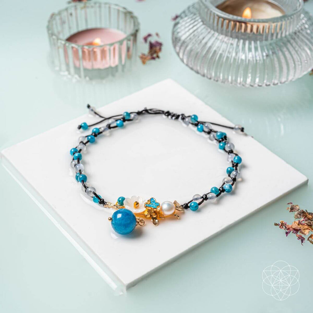 Crystal Anklet of Positivity - Pearl, Moonstone & Apatite