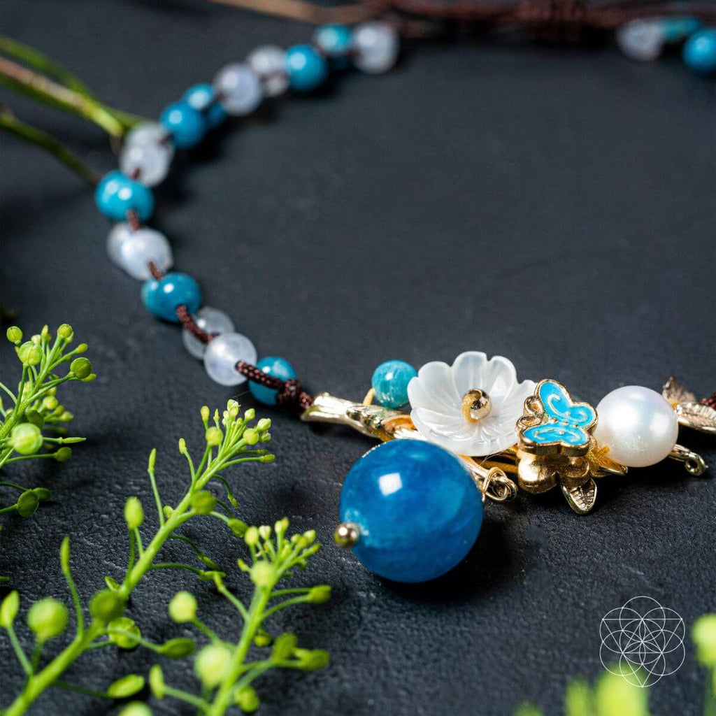 Crystal Anklet of Positivity - Pearl, Moonstone & Apatite