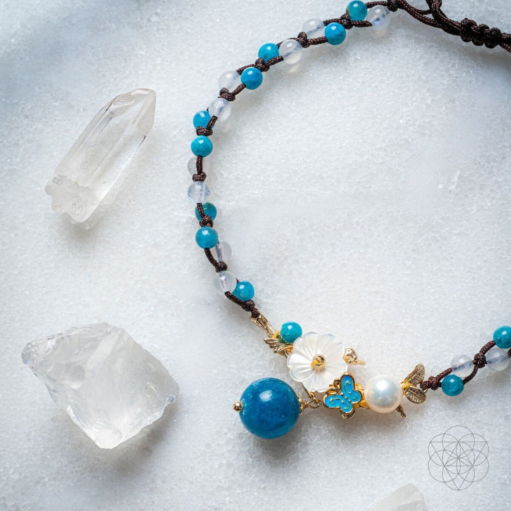 Crystal Anklet of Positivity - Pearl, Moonstone & Apatite
